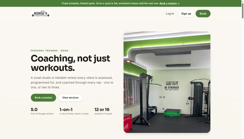 Regrowth Fitness Studio, Personal training